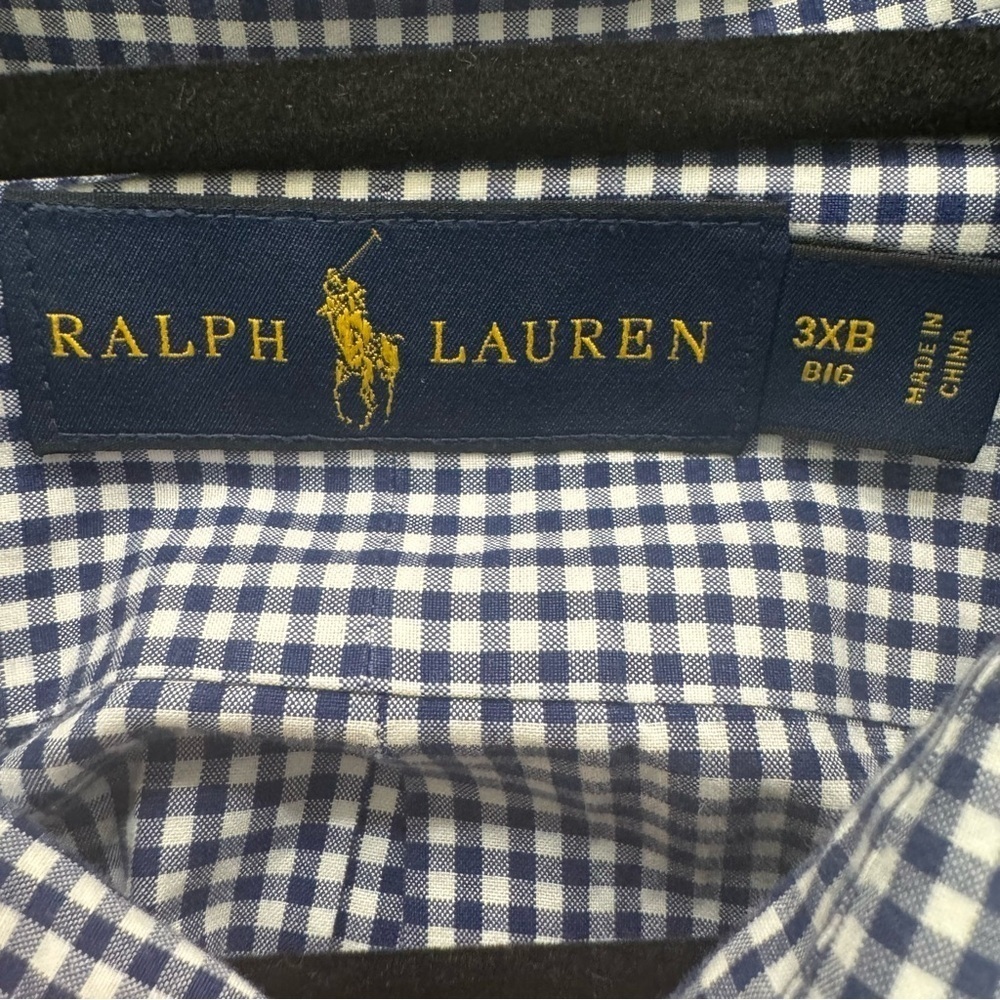 Ralph Lauren Blue Casual Button Down Shirt Check Cotton 3XB Big - Picture 4 of 5